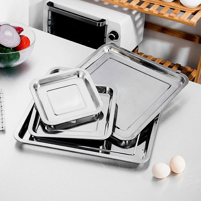 Durable Stainless Steel Serving Tray Great Barbecue Tea Storage Qme