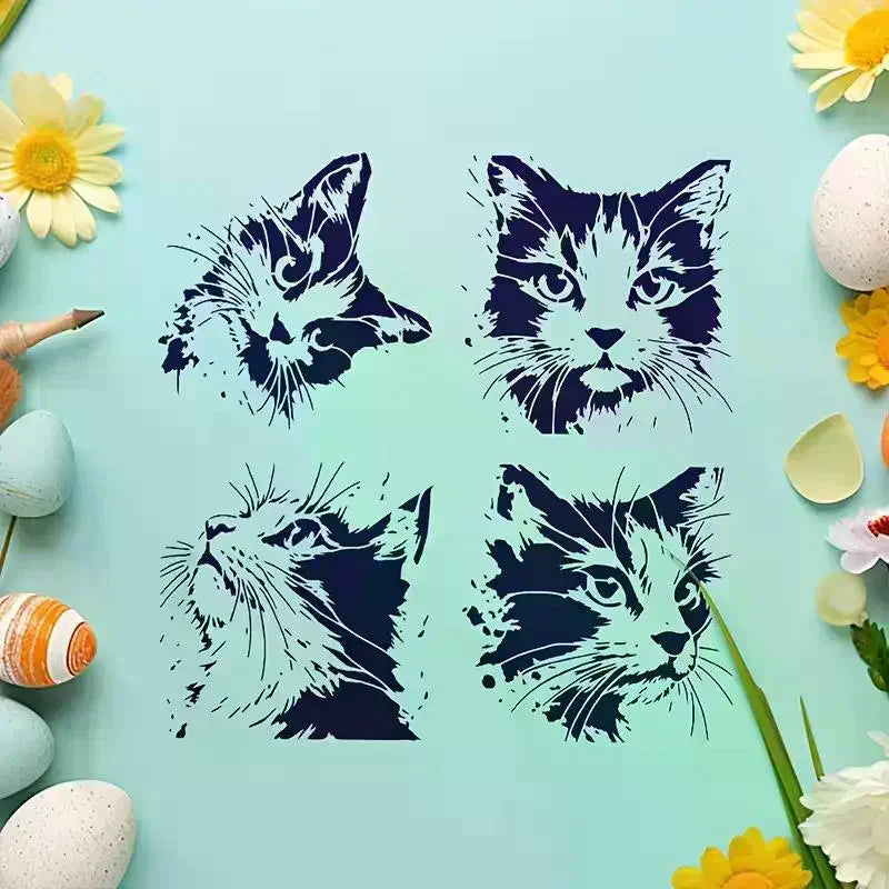 Cat Painting Stencils Reusable Hollow DIY Molds Cute Kitten Pattern Qme