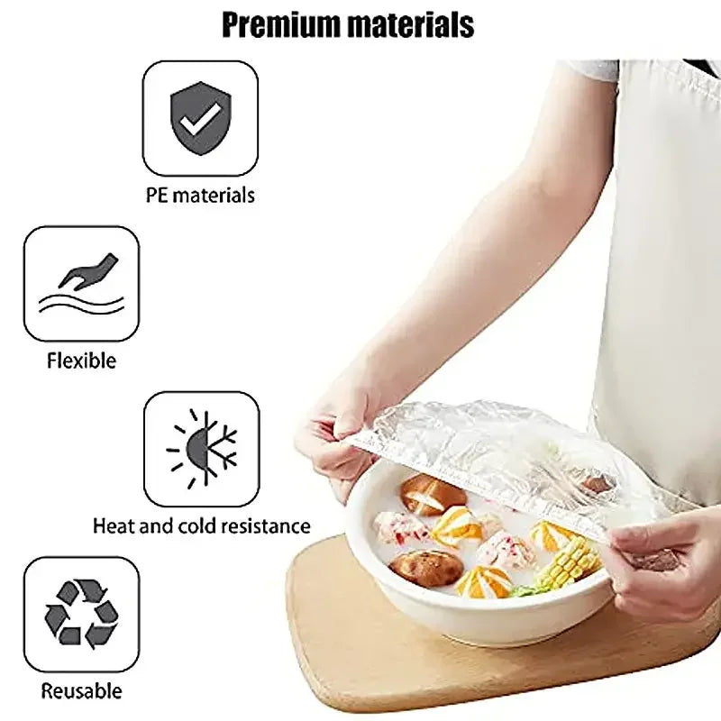 100pcs Disposable Fresh-keeping Film Cover Reusable Kitchen Household Food Grade Fresh-keeping Bowl Cover PE Fresh-keeping Film Qme