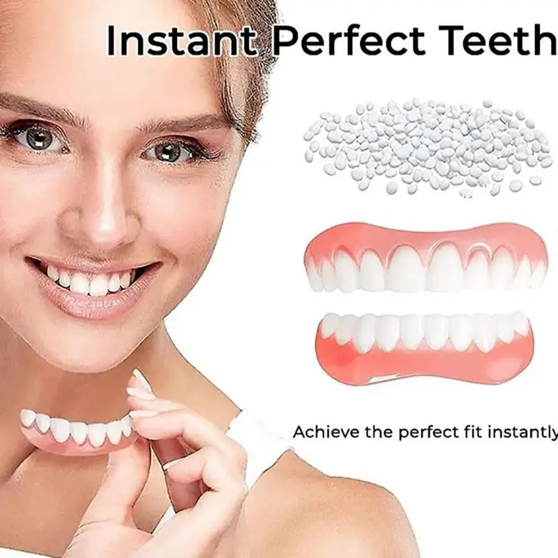 Silicone Denture False Teeth Upper Lower Veneers Liners Soft Men Qme