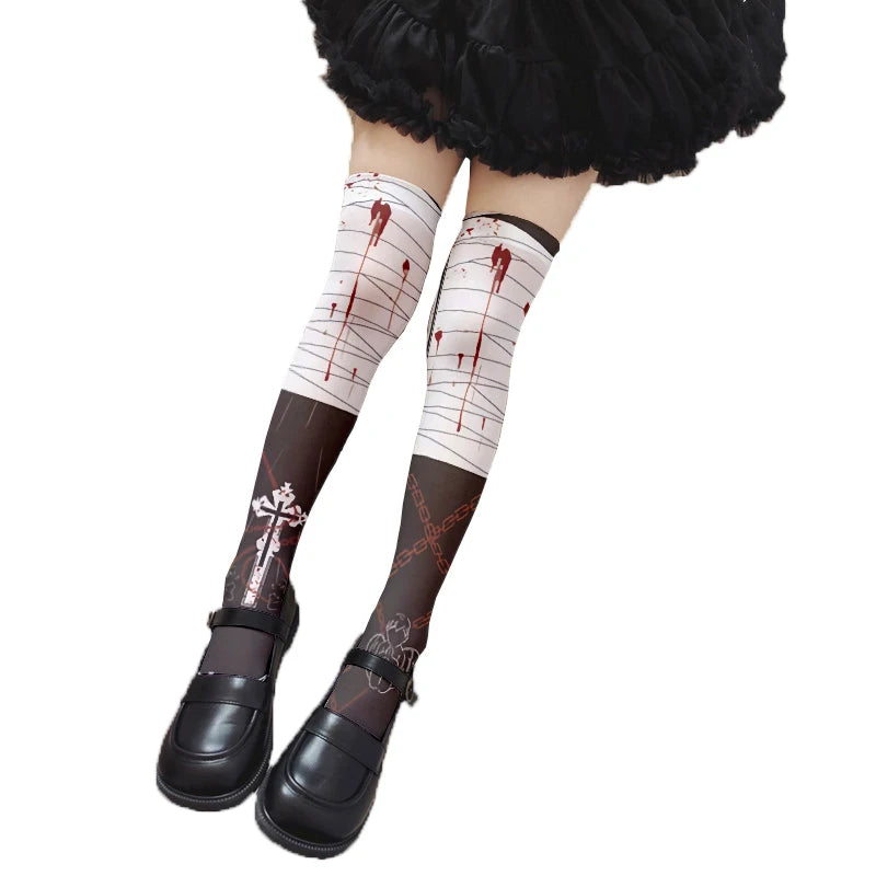 Funny Alice Striped Fashion Print Lolita JK Cute Girl Over Knee Qme style5 One Size
