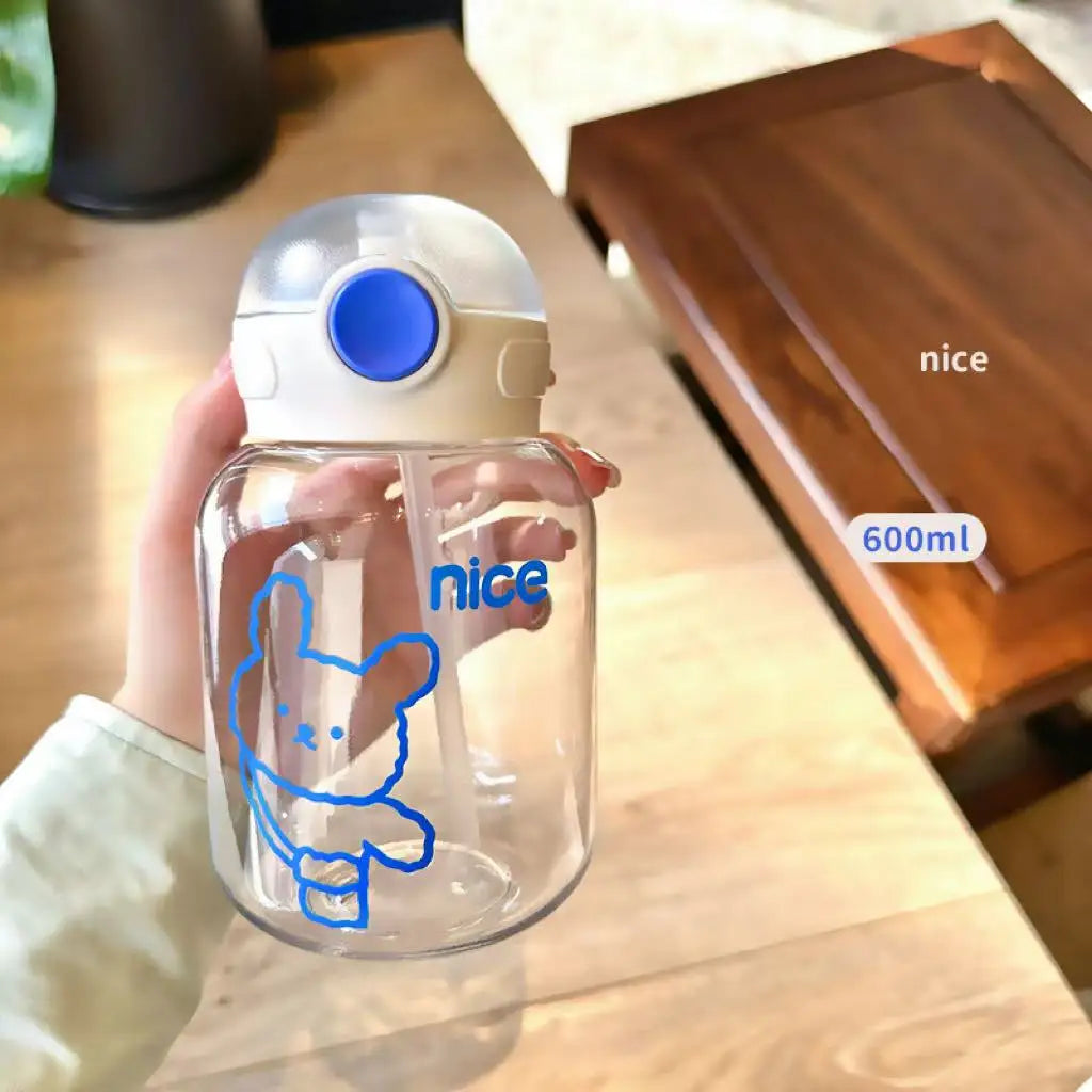 Ins Cute Plastic Straw Cup High-value Summer Portable Water Bottle Qme blue