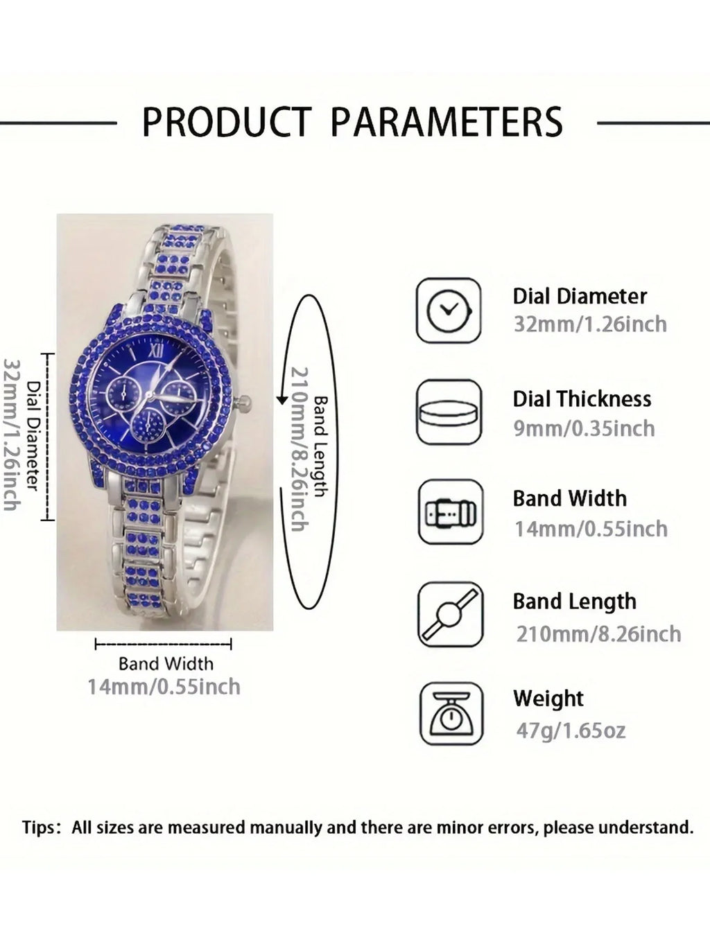 6pcs Luxurious diamond-studded bracelet watch set for women, featuring a quartz wristwatch with five exquisite pieces. Qme