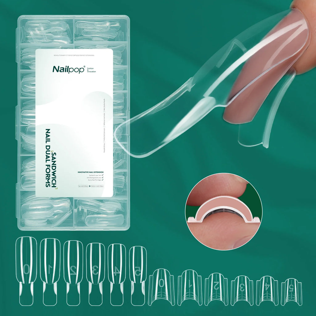 Nailpop Curved Square Nail Dual Forms Sandwich 15 Shapes Clear Molds Qme