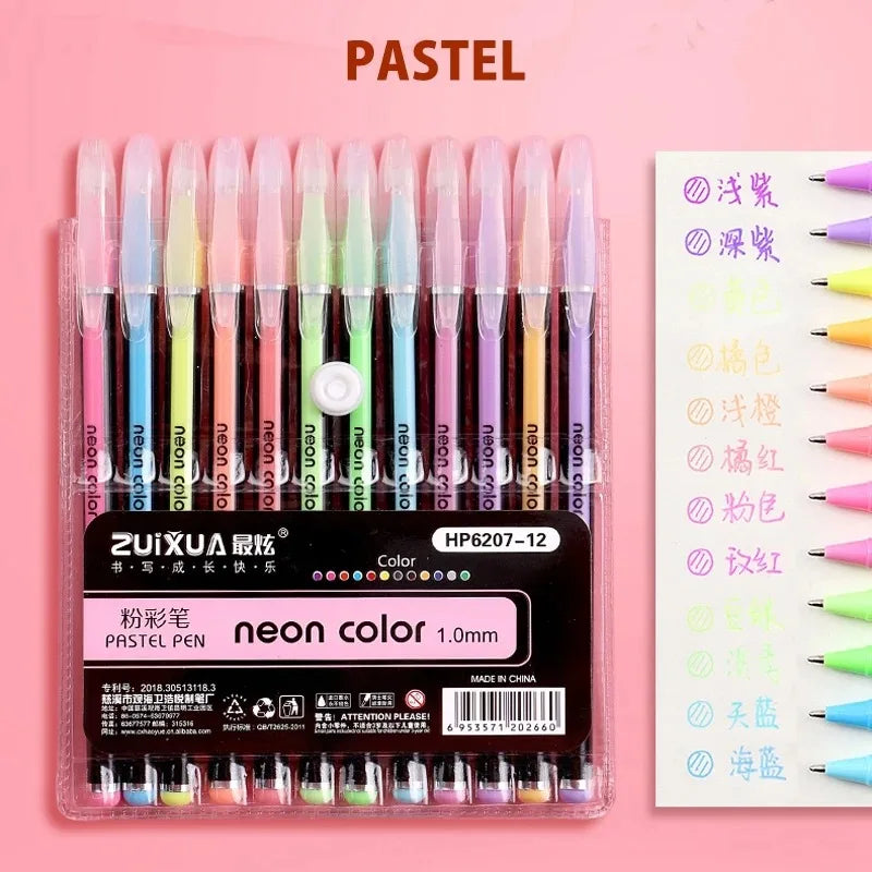 12-60Pcs Metallic Glitter Colors Gel Pens & Pen Refills For School Office Adult Coloring Book Journals Drawing Art Markers Qme 12pcs Pastel Pen