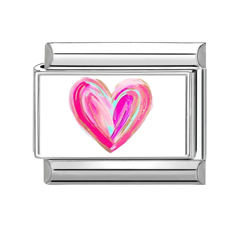 Fashion Pink Y2K Leopard Print Love Heart Butterfly Italian Charm