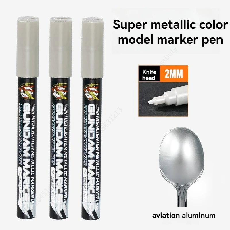 Metallic Reflective Marker Pen Set High Gloss Metallic Paint Pens for Mecha Model Painting DIY Handcraft Decoration Tools Qme Aviation Aluminum