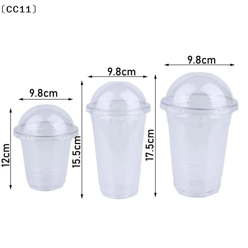 Disposable Clear Plastic Cups Lid 100 Straws Fruit Juice Milk Tea Qme