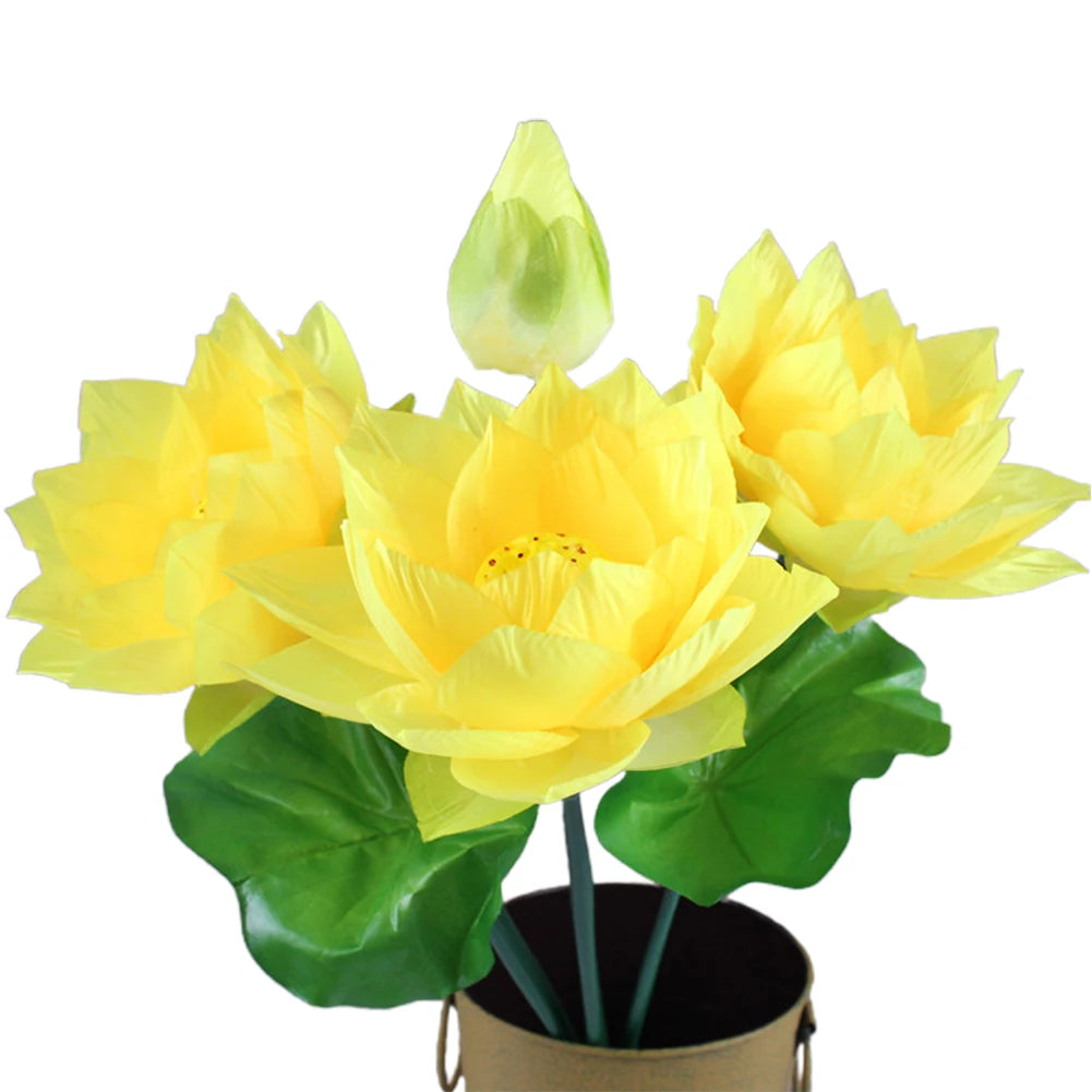 Artificial Flower 1pcs Arrangement Decoration Fake For Wedding Garden Home Lotus Party Plastic Simulation Stalks Qme Yellow