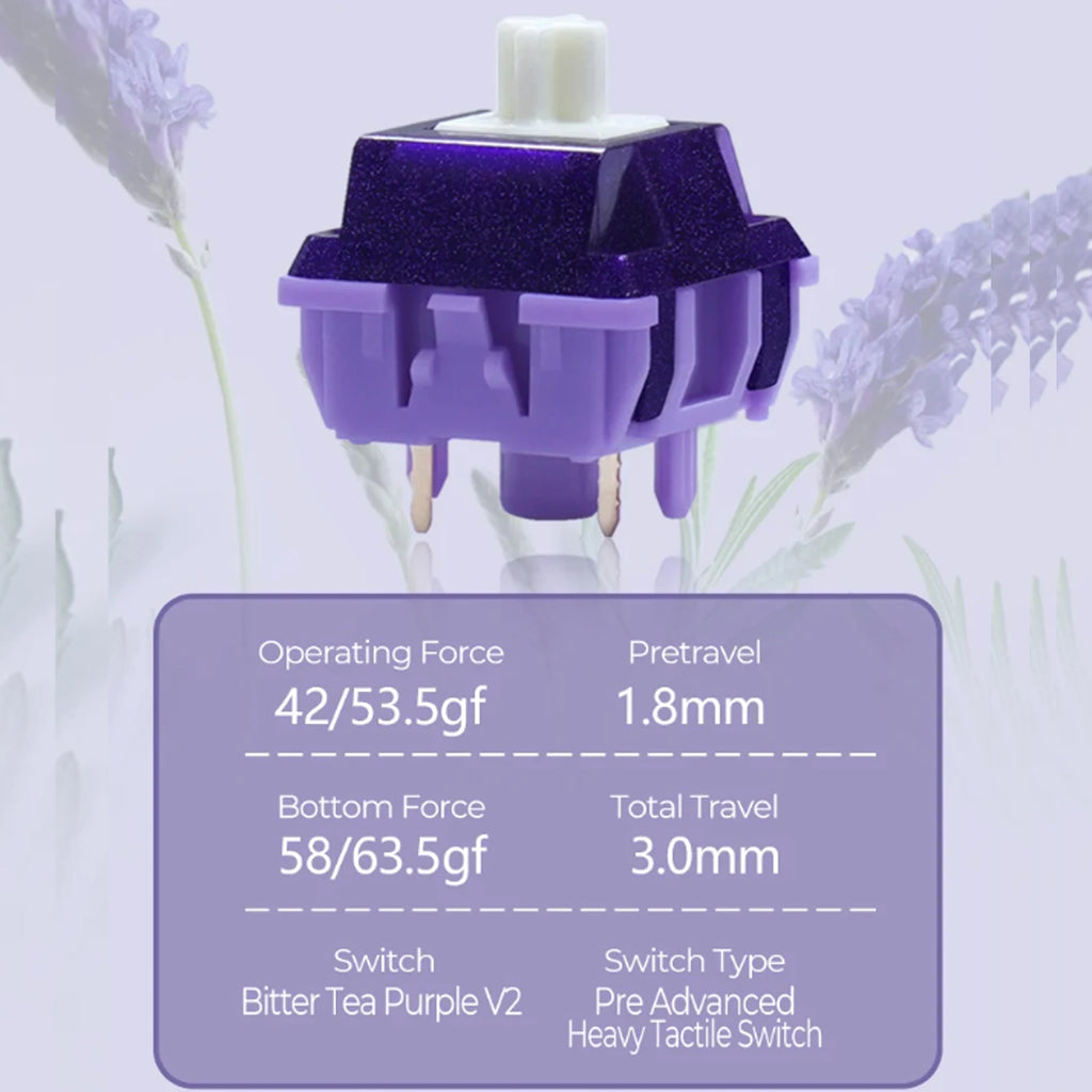 Duhuk Bitter Tea Purple V2 Switch in Advance Tactile Mechanical Keyboard Switch 58g 63.5g RGB 5 Pin Hot Swap Pre Lubed HIFI Pom Qme