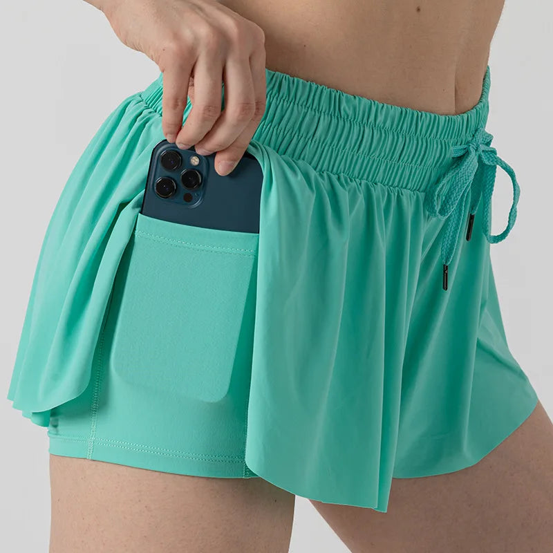 2 in 1 Jogger Flowy Athletic Shorts for Women Gym Yoga Workout Running Tennis Skirt Spandex Butterfly Cute Clothes Qme LF L