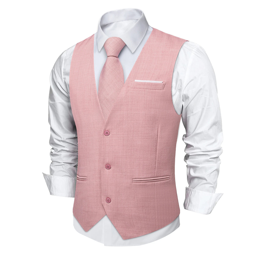 Men's Solid Formal Suit Vest – V-Neck Adjustable Back Belt Button Closure, for Weddings, Business and Casual Occasions Qme
