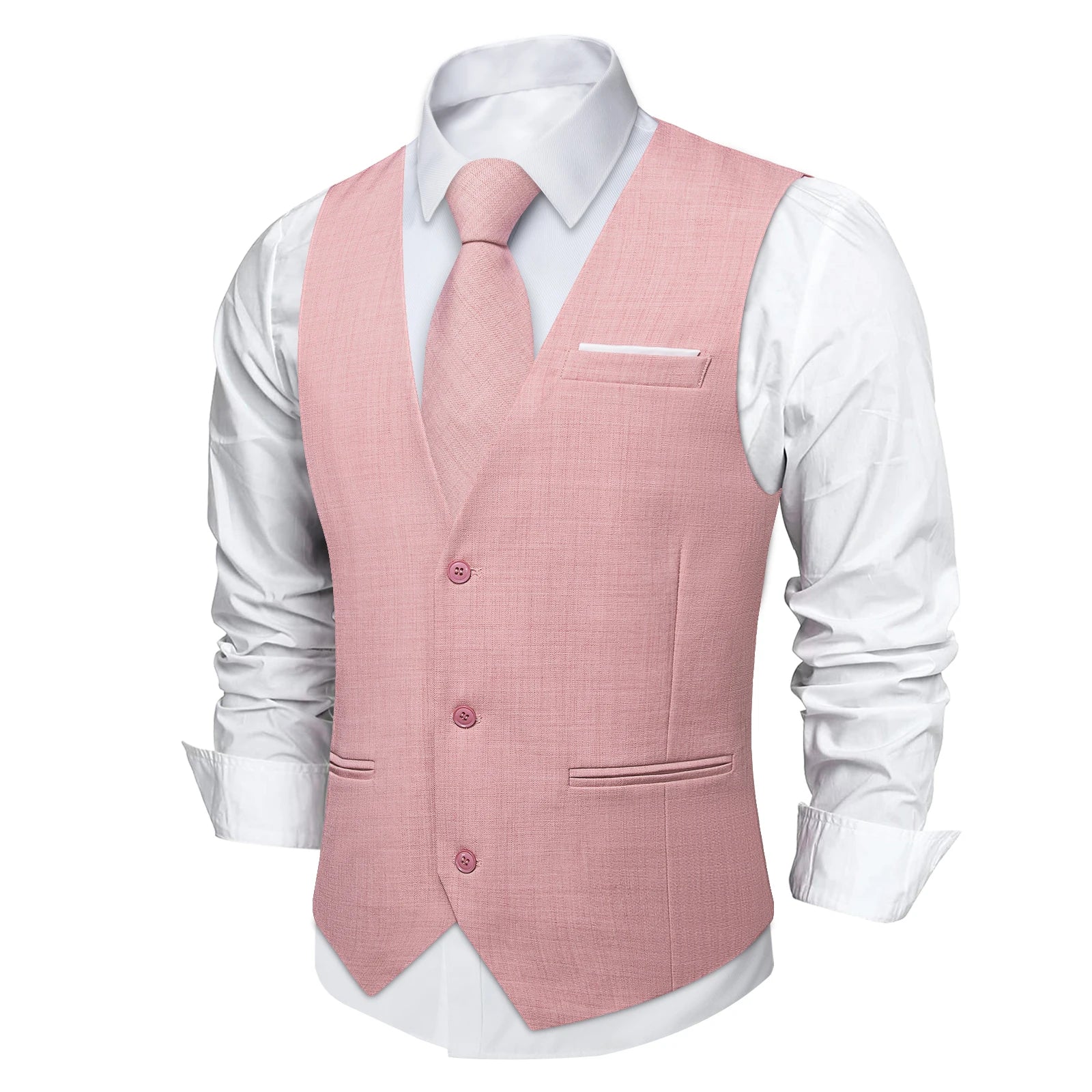 Men's Solid Formal Suit Vest – V-Neck Adjustable Back Belt Button Closure, for Weddings, Business and Casual Occasions Qme