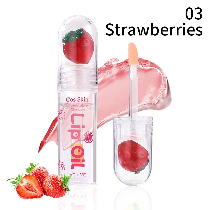 Fruit Temperature-sensitive Lip Gloss Moisturizing Hydrating Balm Qme 03Strawberries