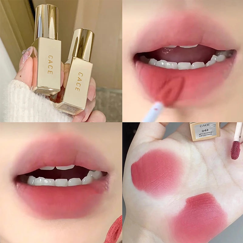 CACE Gold Tube Matter Lip Mud Moisturizing Long Lasting Liquid Lipstick Soft Mist Silky Lipgloss Tint Natural Makeup For Women Qme 04