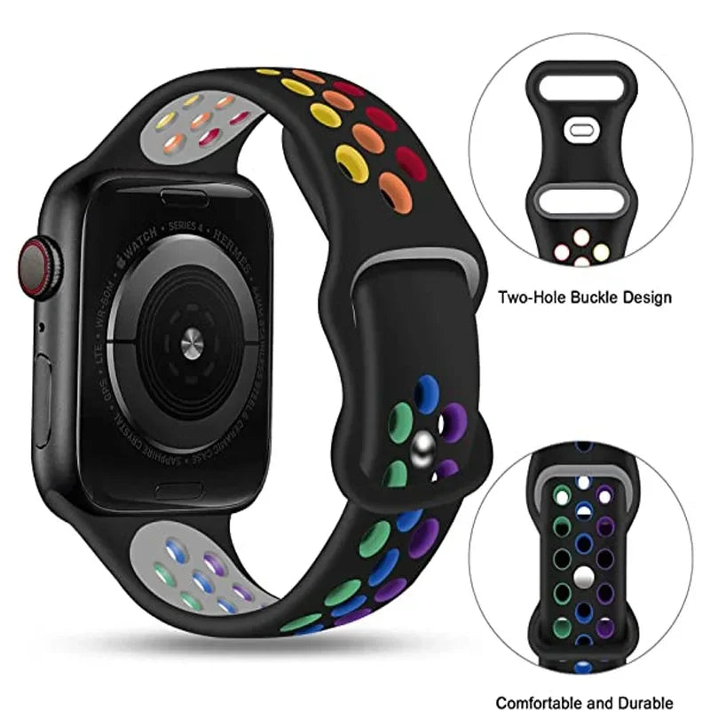Silicone Strap for Apple Watch Band Ultra 2 49mm 38mm 42mm Sport Bracelet iWatch Series 9 8 7 41mm 45 mm 7 6 SE 5 4 3 44mm 40mm Qme
