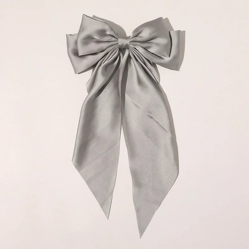 Women Girl Large Bow Hairpin Korean Headbands Big Bowknot Barrettes Qme Silver