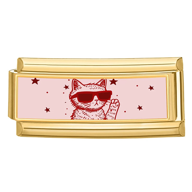 New Vintage Golden Charm Leopard Pattern Star Cat Starfish Shell Italian Charm Links Fit 9MM Stainless Steel Bracelet DIY Making Qme Style 13