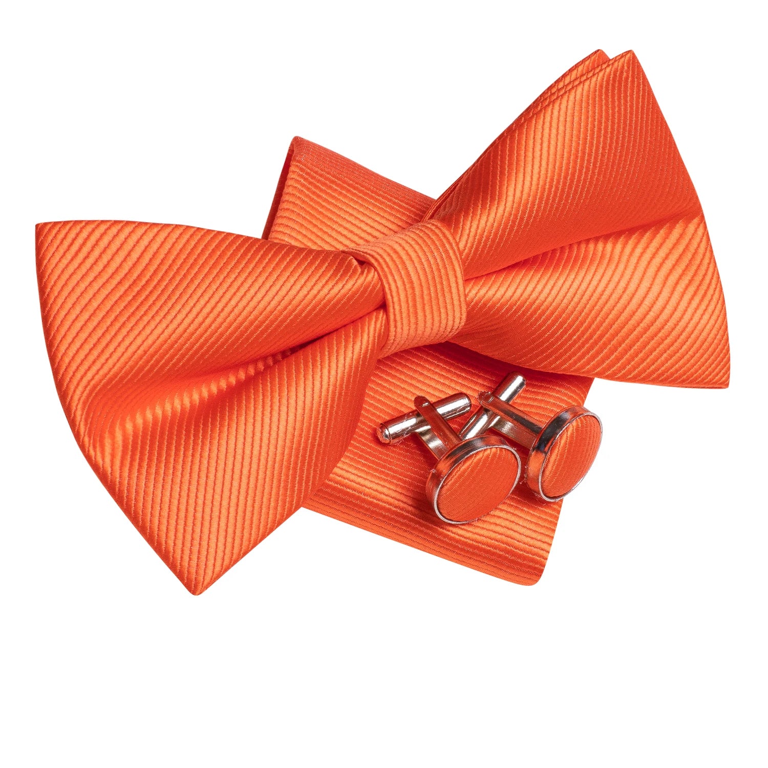 Hi-Tie Men's Bow Tie Handkerchief Cufflinks Set Monochrome Solid Stripe Pre-Tied Wedding Business Qme LH-0588
