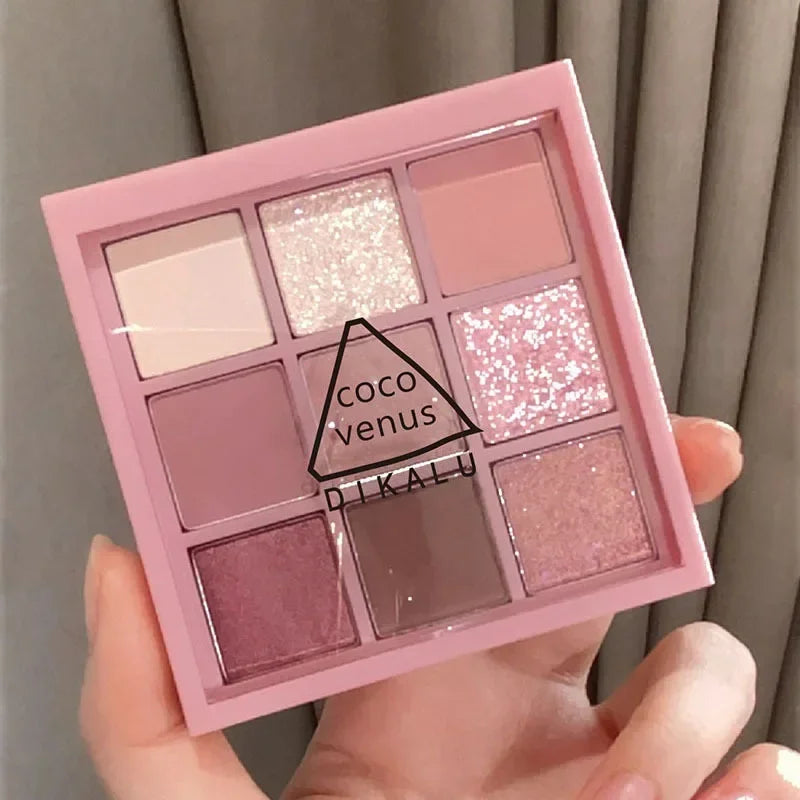 New Nine-color Eyeshadow Palette Rose Pink Color Pearly Matte Glitter Eyeshadow Pallete Shiny Eye Shadow Eye Pigments Qme
