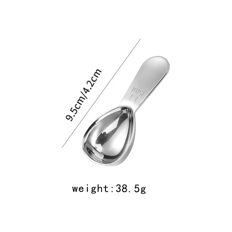 Short Handle Stainless Steel Measuring Spoon Coffee Milk Powder Tea Qme silvery M