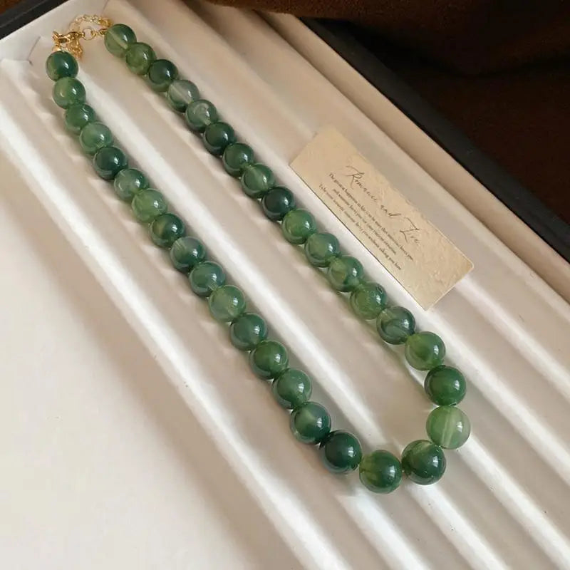 Colorful Round Beads Collarbone Chain Vintage Elegant Acrylic Bead Choker Necklace Luxury Charm Bohemian Clavicle Jewelry Qme A7