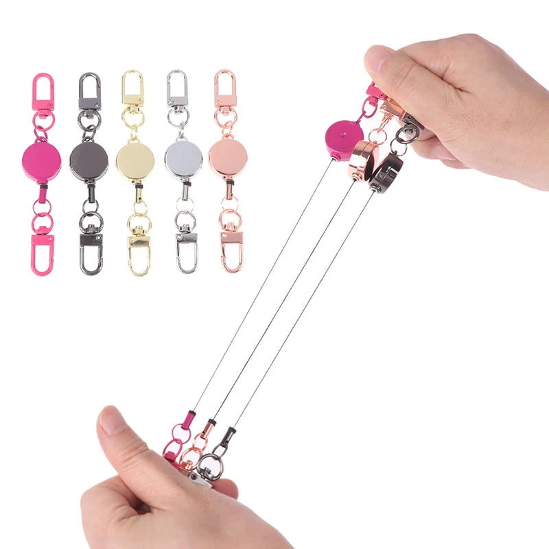 Security Metal Easy-pull Buckle Twine Retractable Key Holder Qme