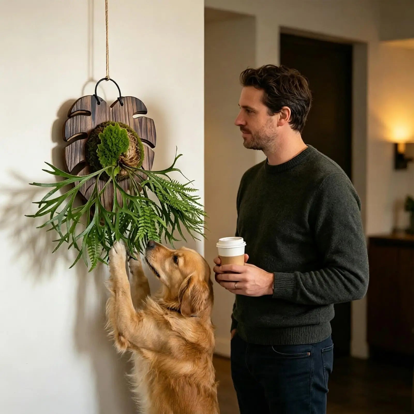 Wall Plant Holder Monstera Leaf Shape Flower Wooden Panel Vase Home Qme