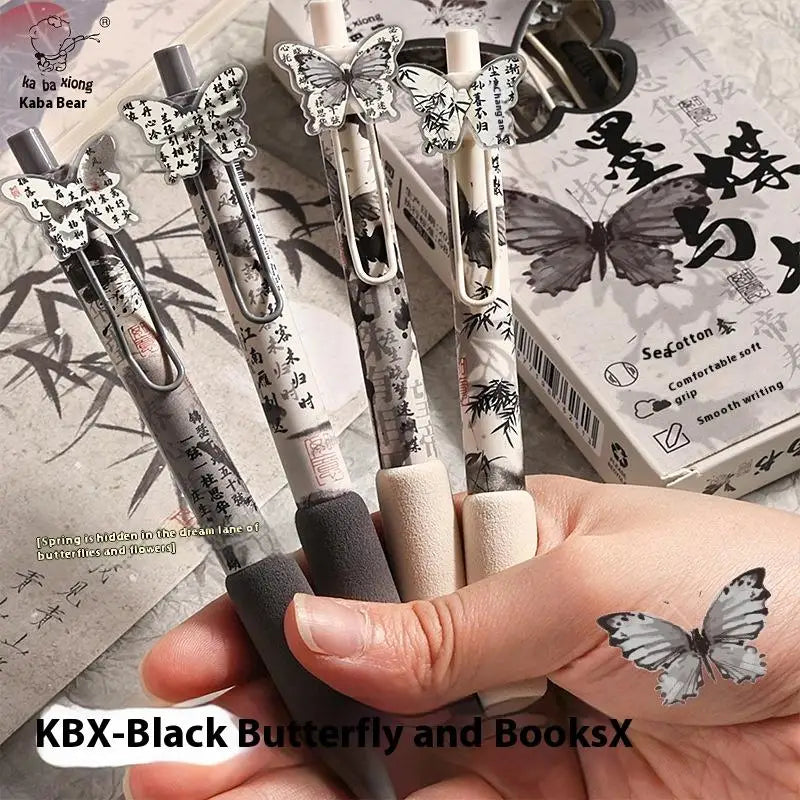 Black Ink Press Gel Pen Butterfly Patch Ballpoint Writing Tools Qme
