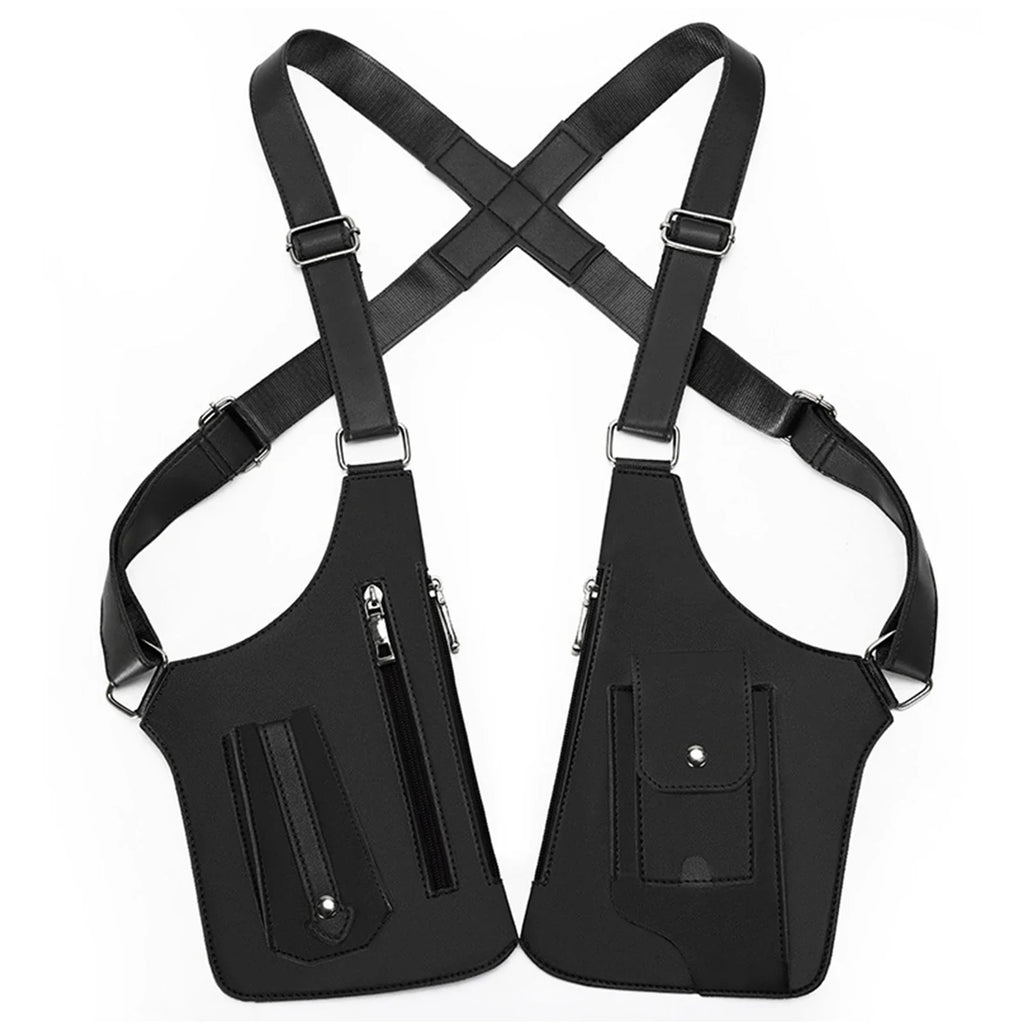 PU Leather Double Shoulder Armpit Bag Anti-Theft Underarm Strap Wallet Pocket Holster Bags for Men Women Travel Outdoors Bags Qme Black