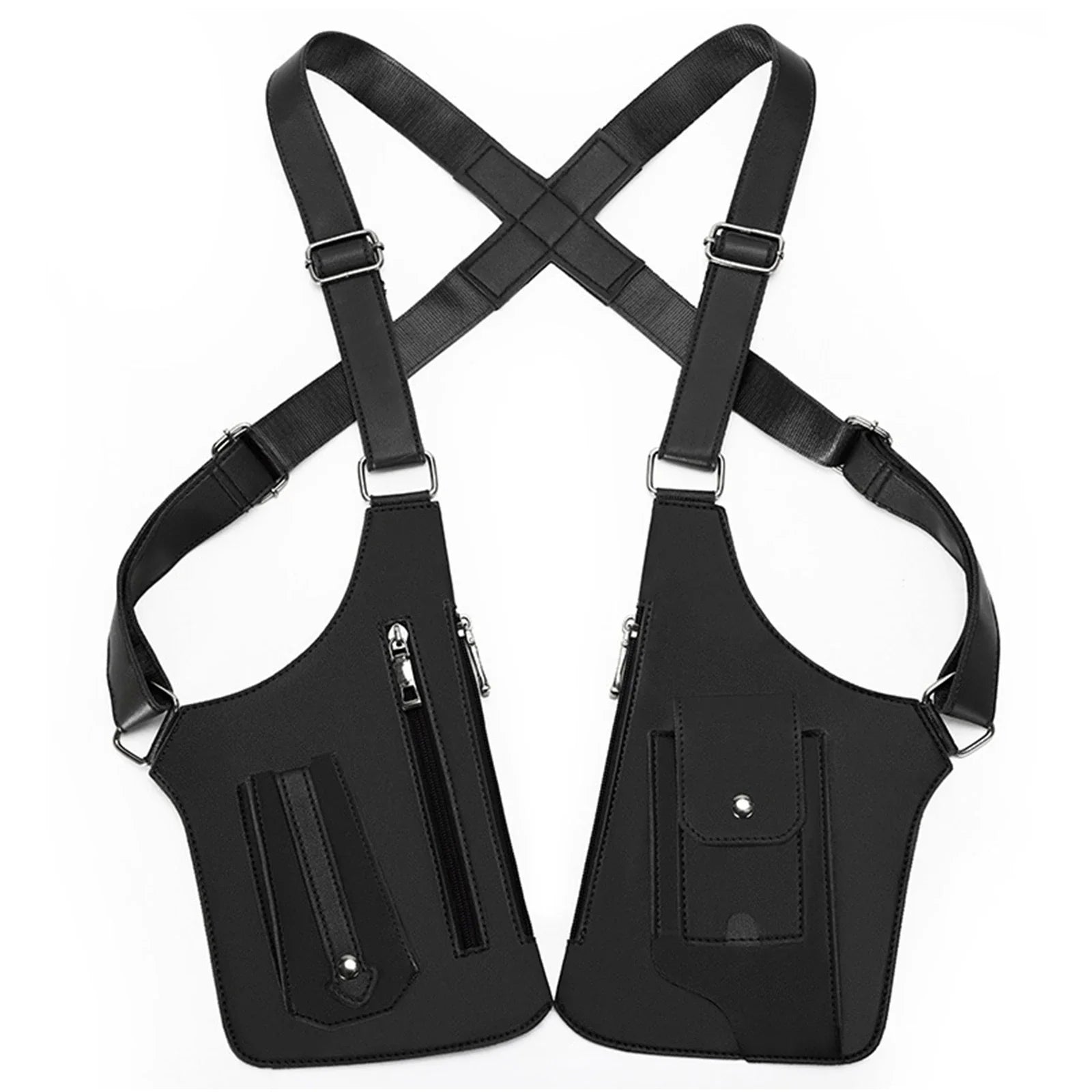 PU Leather Double Shoulder Armpit Bag Anti-Theft Underarm Strap Wallet Pocket Holster Bags for Men Women Travel Outdoors Bags Qme Black