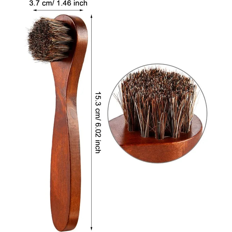 3Pieces Horsehair Shoes Polish Brushes Leather Boots Care Clean Qme