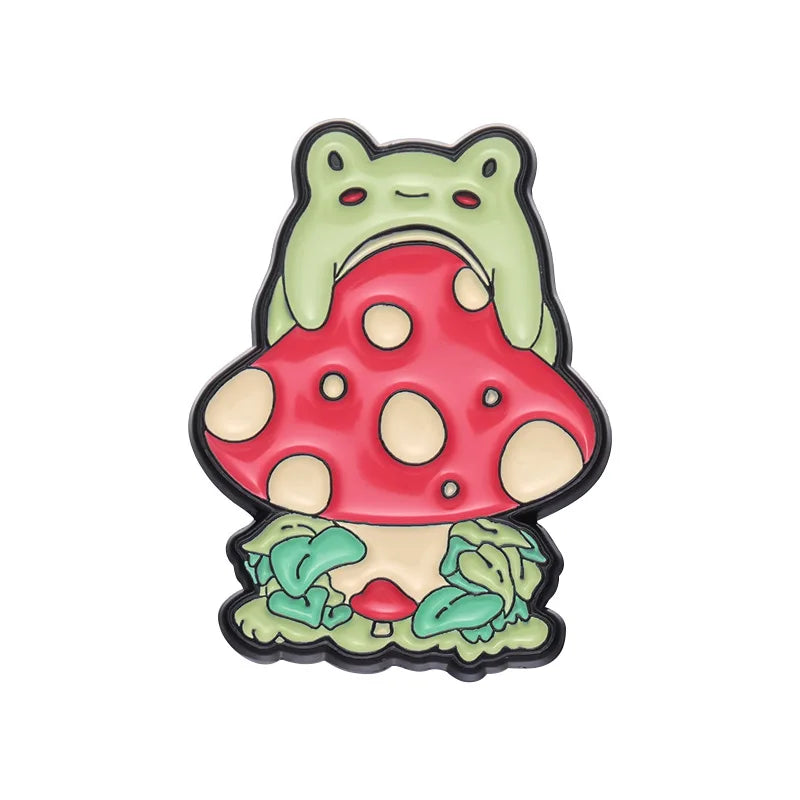 Cartoon Cute Frog Mushroom Series Brooch Enamel Pin Animal Plant Metal Badge Backpack Lapel Fashion Jewelry Gift Friend Kid Qme style 5