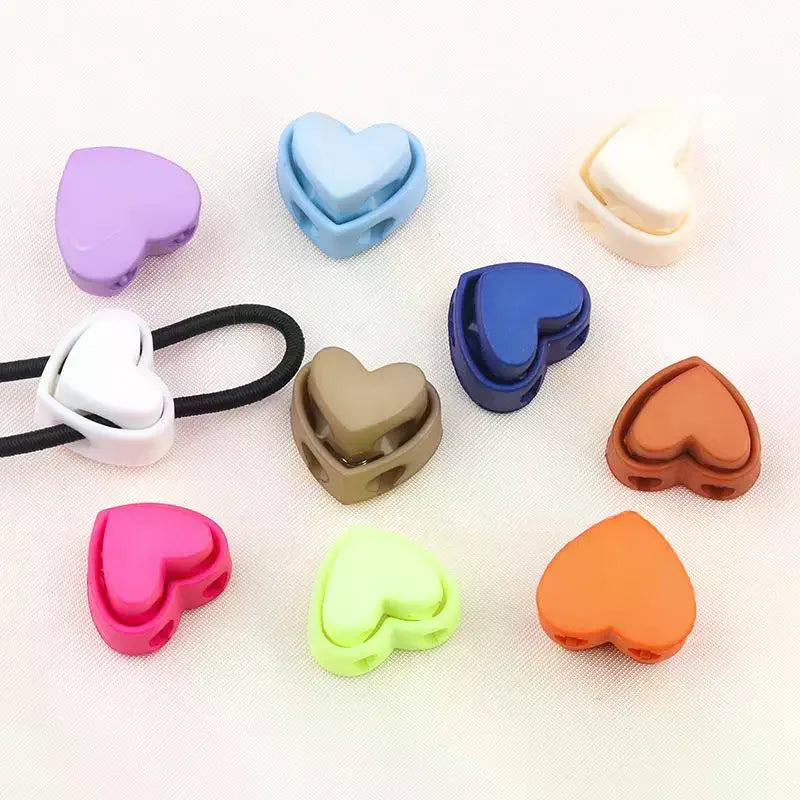 5pcs Colorful Garment Stoppers Heart-Shaped Plastic Cord Locks Double Hole Spring Toggle Anti-slip Stoppers Garment Accessories Qme