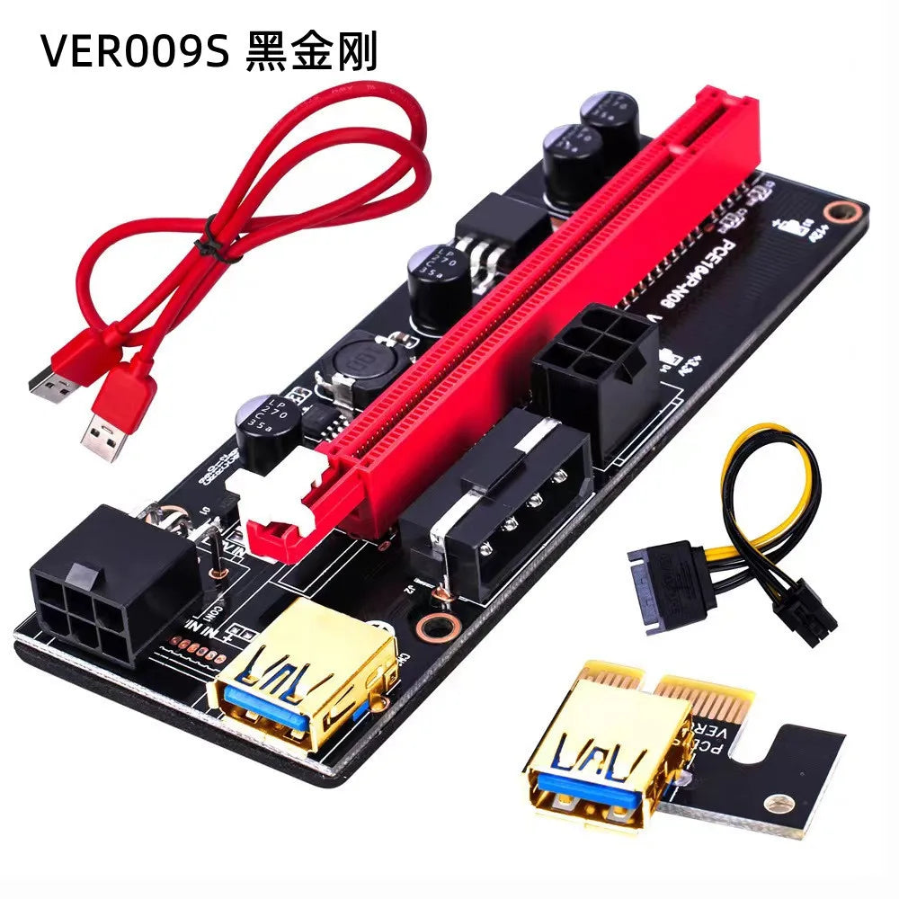 VER009S USB 3.0 PCI-E Riser VER 009S Express 1X 4x 8x 16x Extender Riser Adapter Card SATA 15pin To 6 Pin Power Cable Qme Red card slot