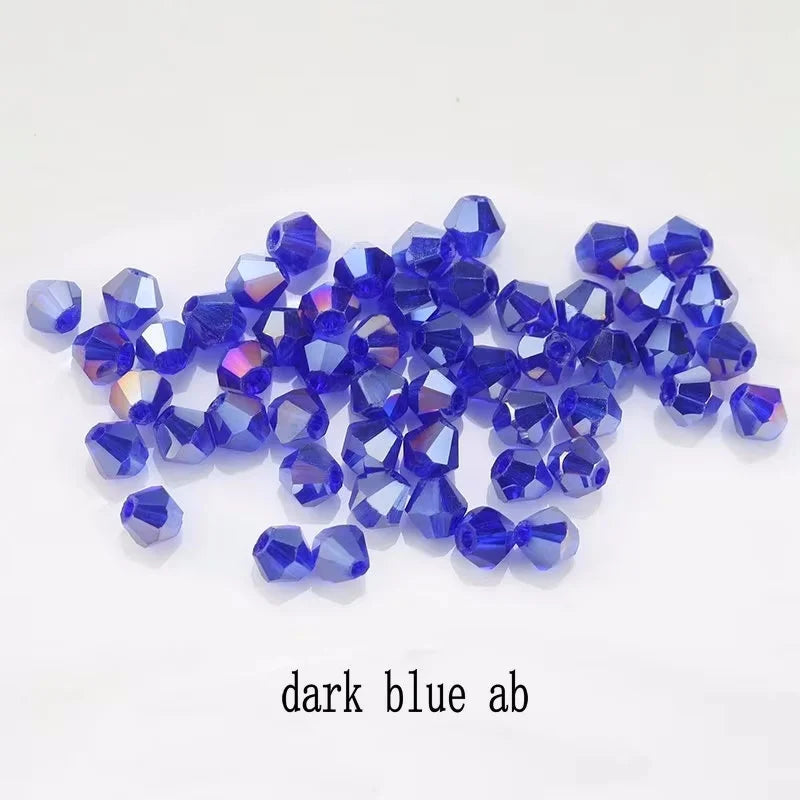 4mm Crystal Bicone Beads 100PCS Faceted Glass Beads Rainbow Loose Craft Beads for Bracelet Necklace Earring Keychain Making DIY Qme dark blue ab