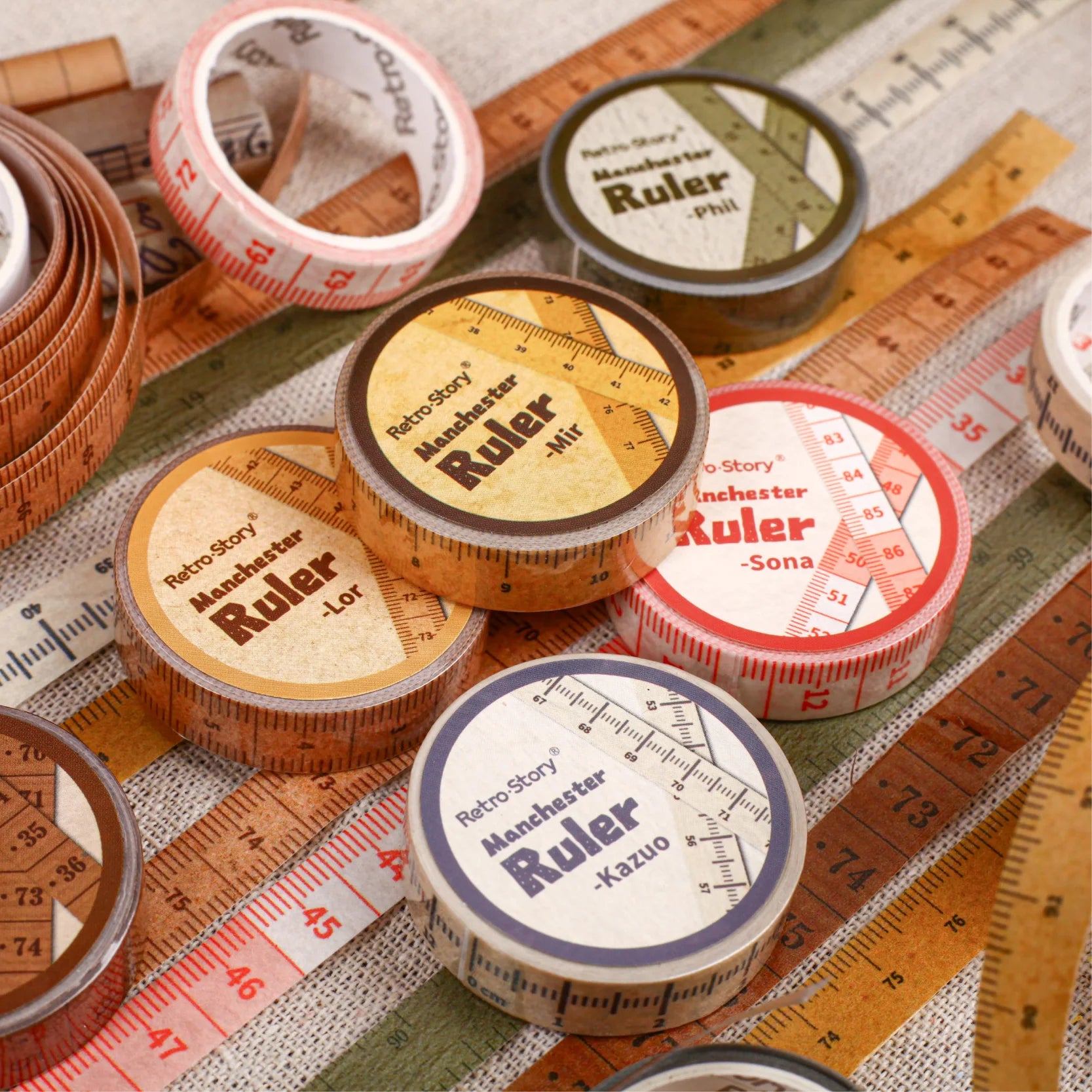 1 Roll Vintage Measuring Tape Theme Washi Tape for Journal Scrapbooking DIY Collage Art Phone Case Decoration Qme