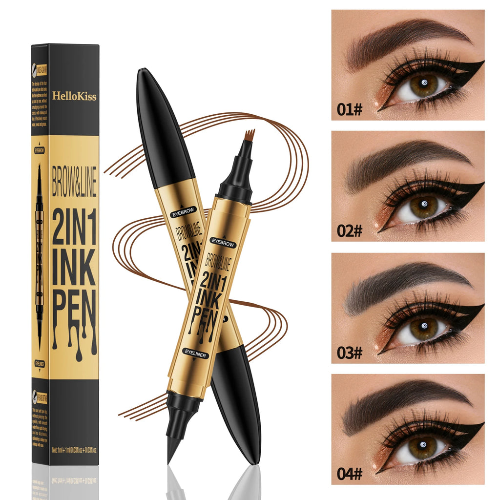 4 Splitted Head Eyebrow Pencil Long Last Smudge Proof Waterproof Sweat Proof High Pigmented Easy Apply Liquid Brow Makeup Pen Qme