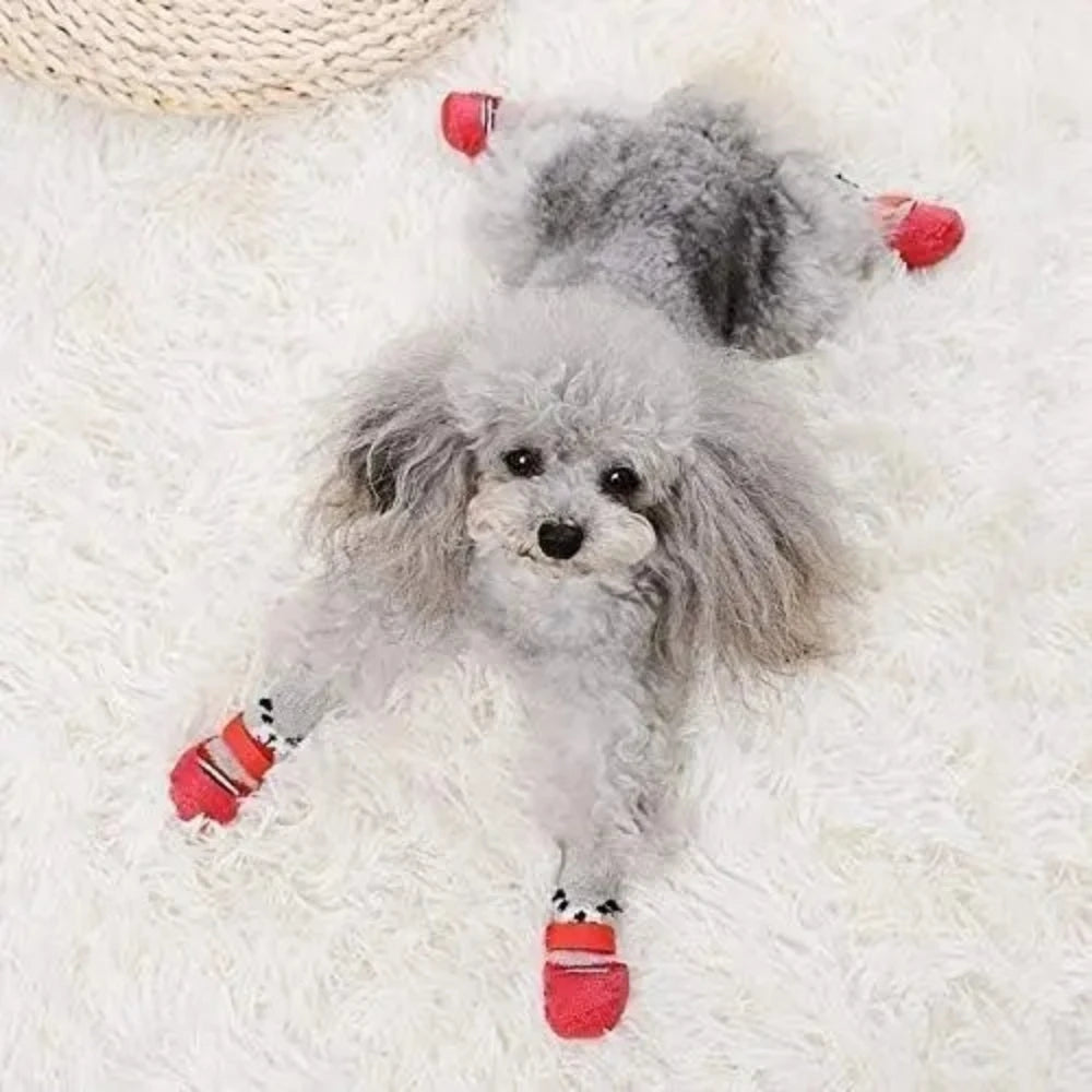 4Pcs/set Anti Slip Dog Socks with Straps Traction Control for Indoor Hardwood Floor Wear Pet Paw Protector for Small Dogs Qme