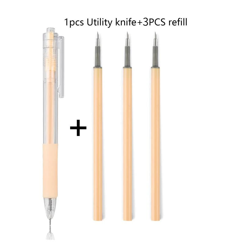 Paper Cut Knife Pen Refill Art Utility Knife Scrapbooking Cutting Tool Sticker Tape Cutter Express Box Knife DIY Craft supplies Qme Yellow (1 set)