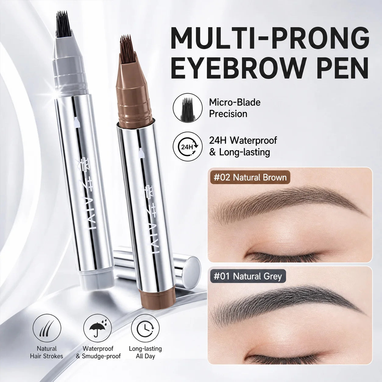 AIYI Multi-prong Eyebrow Pen 2 Colors Waterproof Long-lasting Natural Qme