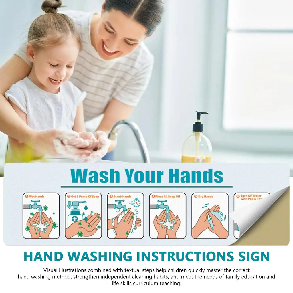 Hand Wash Instruction Sign Matte Finish Adhesive Handwashing Guide Qme