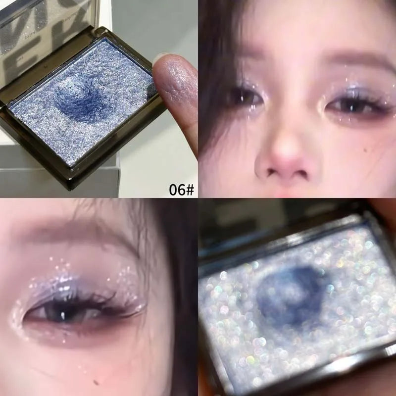 Punk Metallic Glitter Eyeshadow Mousse Matte Shimmer Highlight Pressed Pigments Dark Smoky Purple Pearlescent Eyeshadow Palette Qme