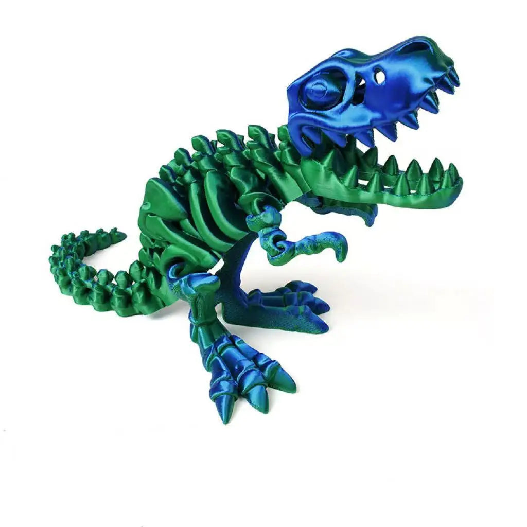 T-rex Skull Bone Replica Posable Dino Figurine Movable Joint Qme blue green