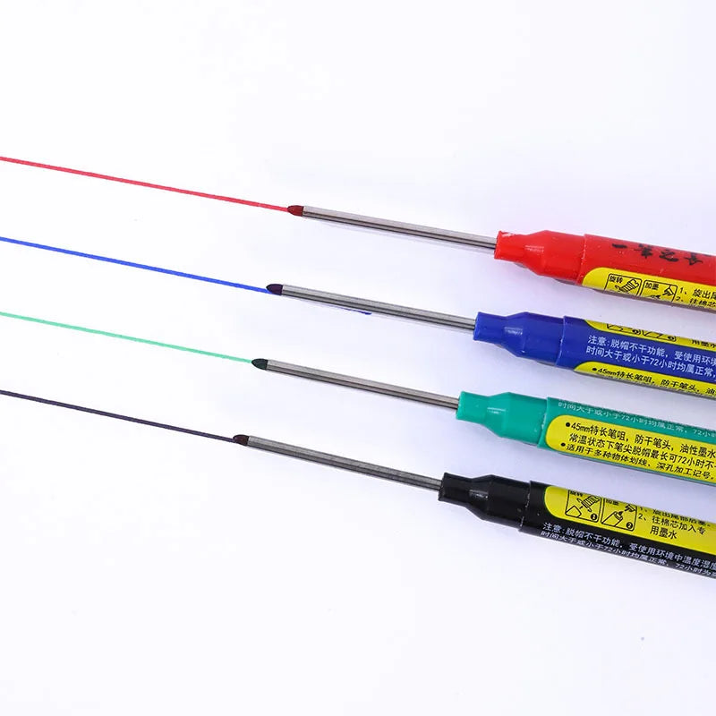 12Pcs Long Head Marker Pens, Special Oil-Based Woodworking Markers for Ceramics, 45MM Long Nib, Black/Blue/Red/Green Ink Qme