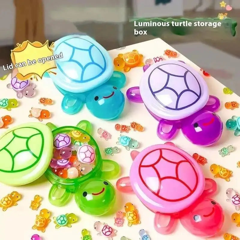 1PC Night Glow Large Turtle+Mini Luminous Turtles Figurines Resin Craft Glowing Turtle Storage Ornament Landscape Desktop Qme