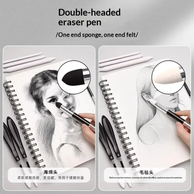 Dual Tip Art Sponge Pens Easy Coloring Pastel Stumps Non-smudge Foam Qme