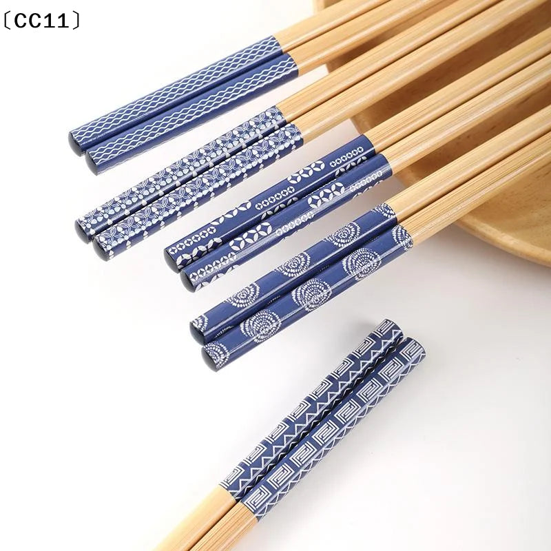 Reusable 5 Pairs Tableware Handmade Bamboo Japanese Wood Chopsticks Qme