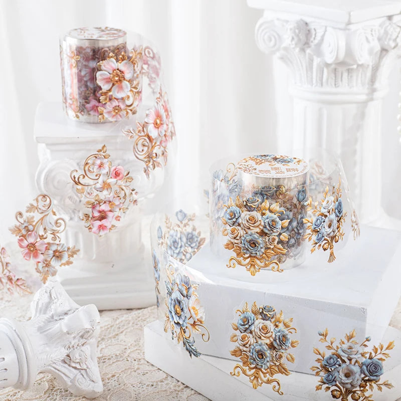 Vintage European Floral Clear Tape, Palace Carved Lace Tape, Journal Decorative Stickers, Photo Frame Decor Tap Qme