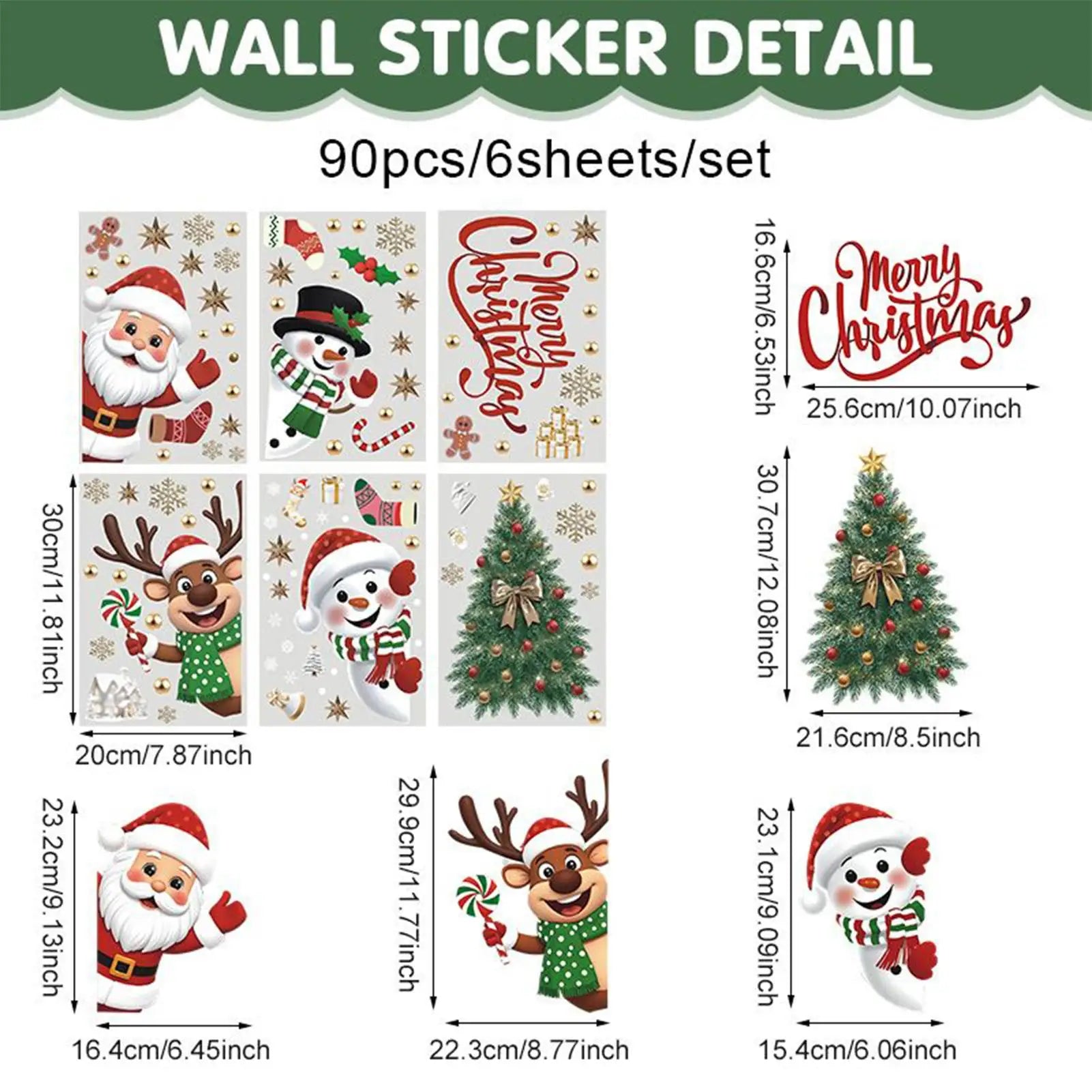 Christmas Window Decals Santa Claus Tree Snowflake Reindeer Snowman Qme